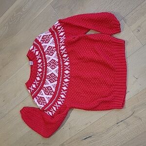 Vintage Distinction Knitted by Hand Red/White Fair Isle Sweater Women's sz L